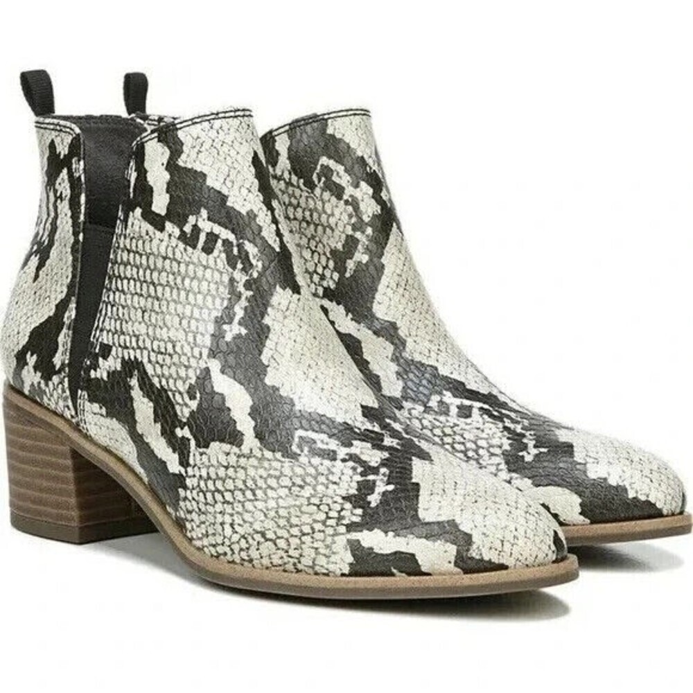 Dr. Scholl's Women Snake Faux Leather Teammate Block Heel Ankle Bootie‎ 6.5